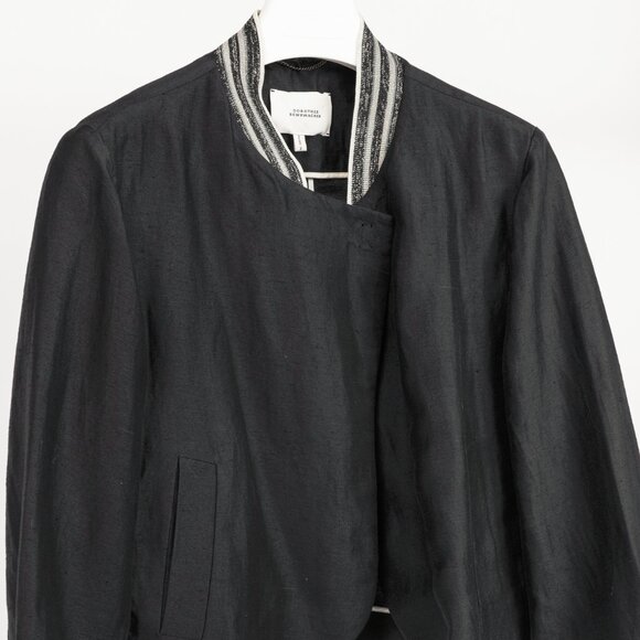 Dorothee Schumacher Black Linen Shantung Metallic-Collar Jacket - Picture 3 of 10
